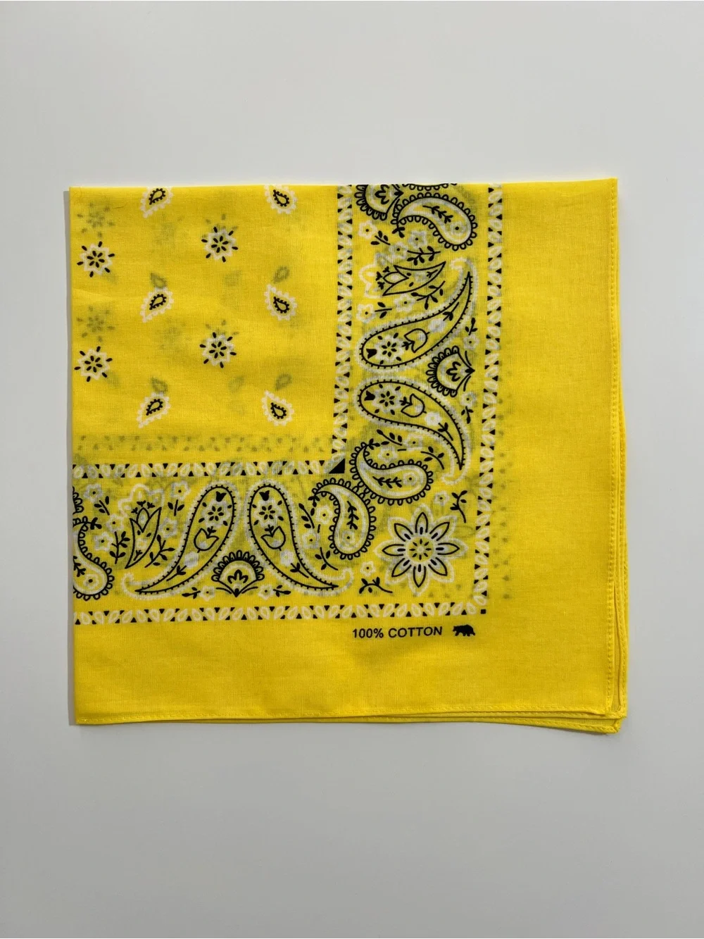 Yellow Paisley Bandana 100% Cotton Head Scarf Neck Scarf Wrap 21 x 21.5” New